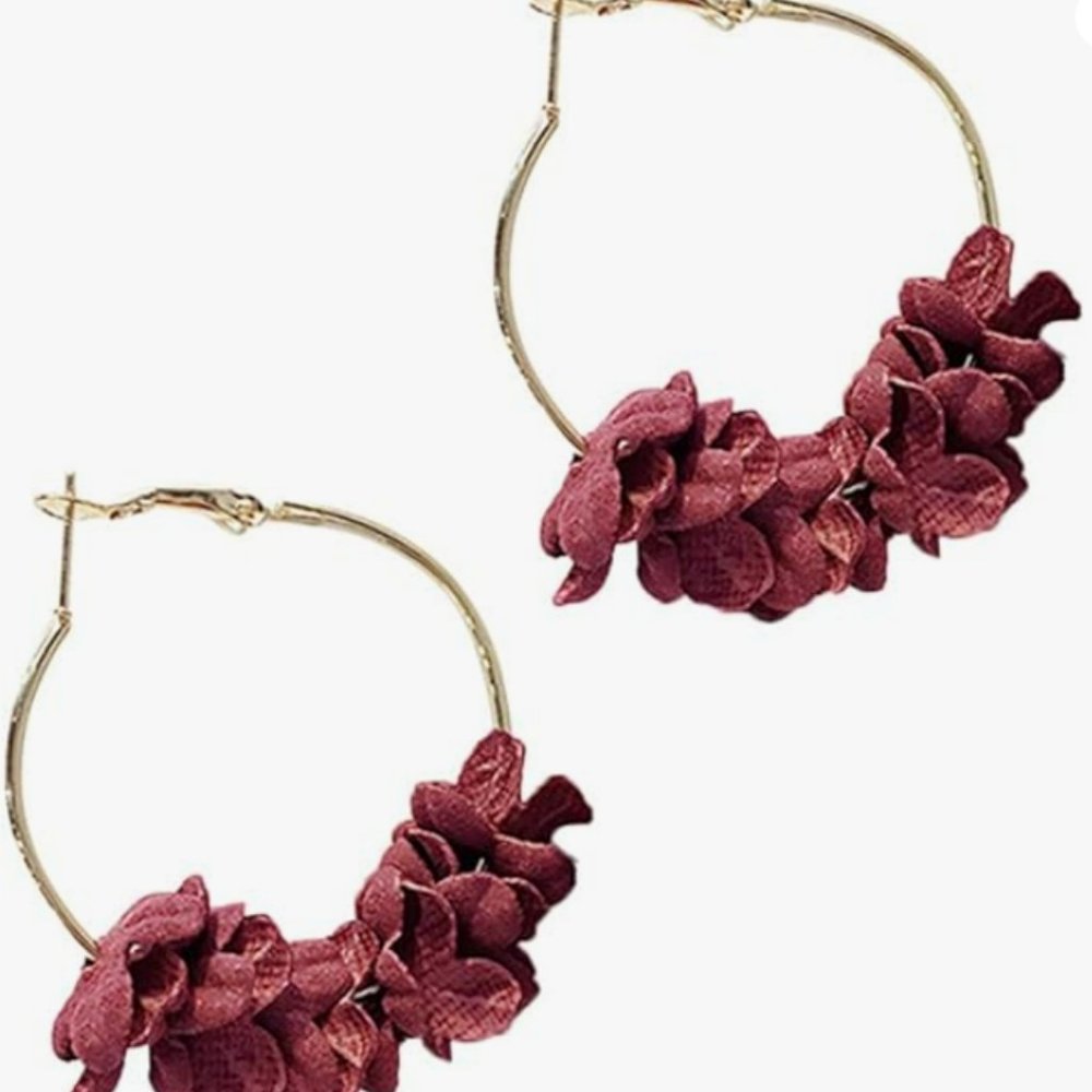 New Red Floral Flower Earrings
